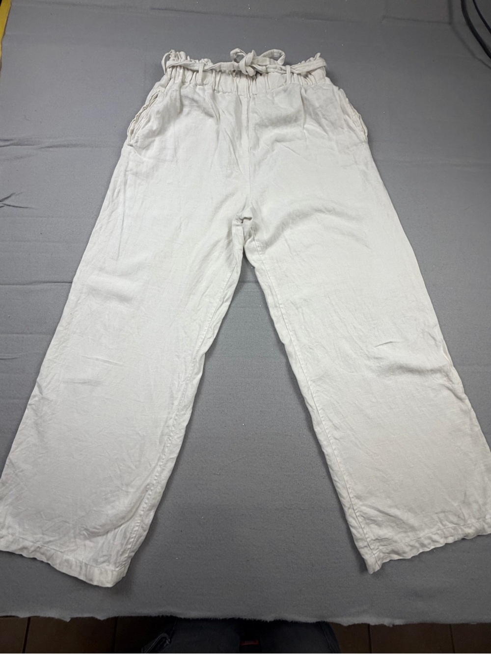 Harve Benard Cream Straight-Leg Linen Pants with Drawstring Waist Y2K